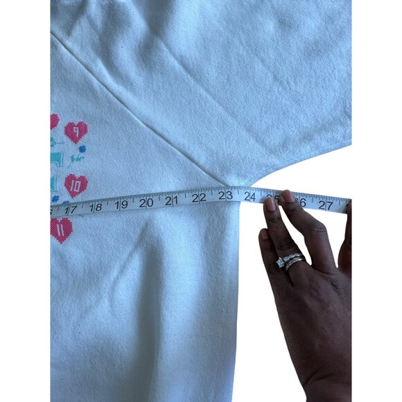 Vintage Cross Stitch Golf Print Sweatshirt With Collar XL White Teal Made In USA - Picture 9 of 12